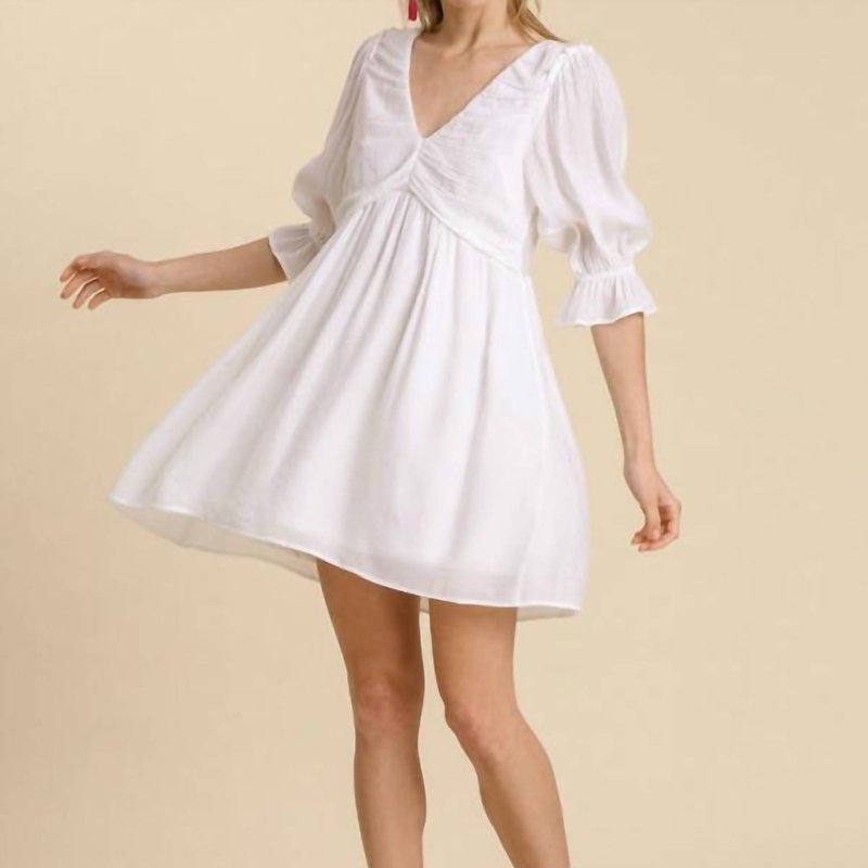 Shop Umgee 3/4 Puff Sleeve Dress In White