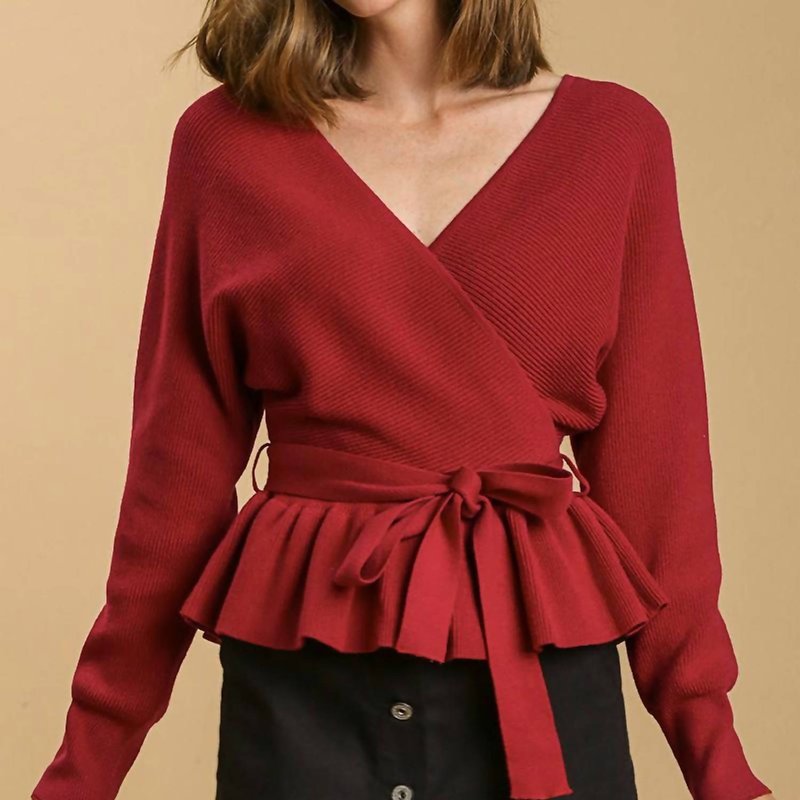 Shop Umgee Long Sleeve Baby Doll Sweater In Red Velvet