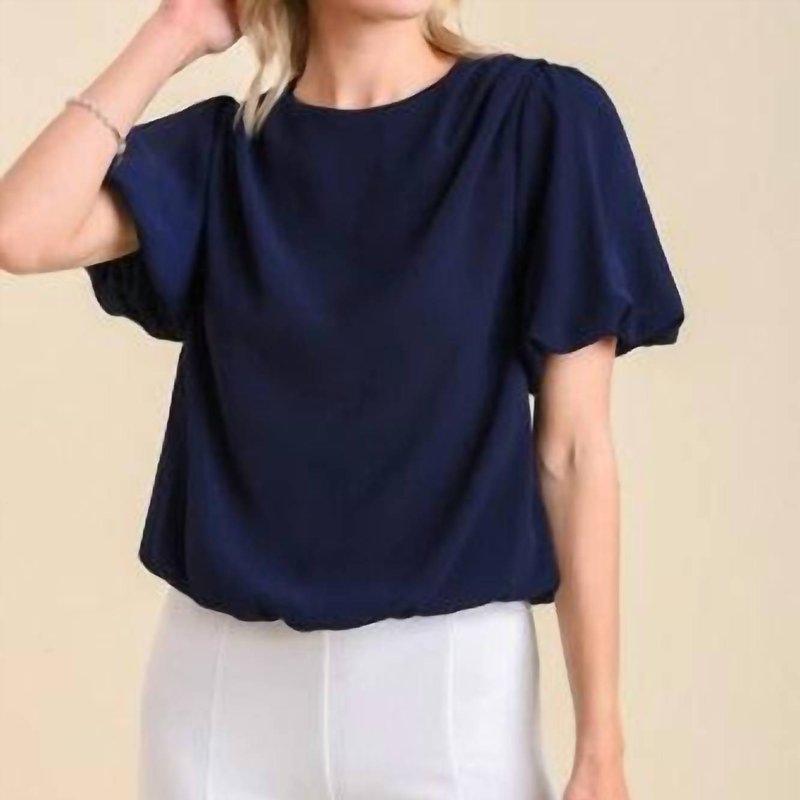 Shop Umgee Pleated Bubble Sleeve Top In Blue