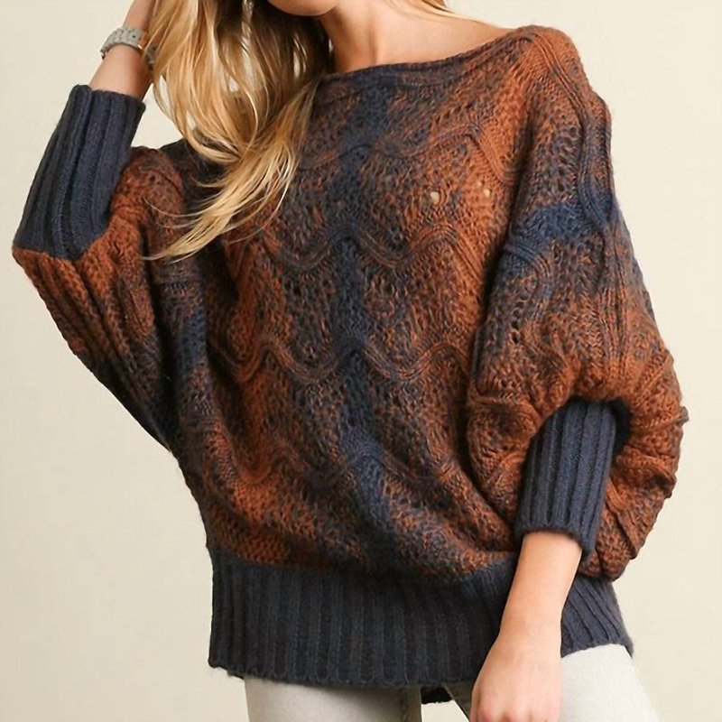 Shop Umgee Puff Sleeve Chunky Knit Sweater In Brown