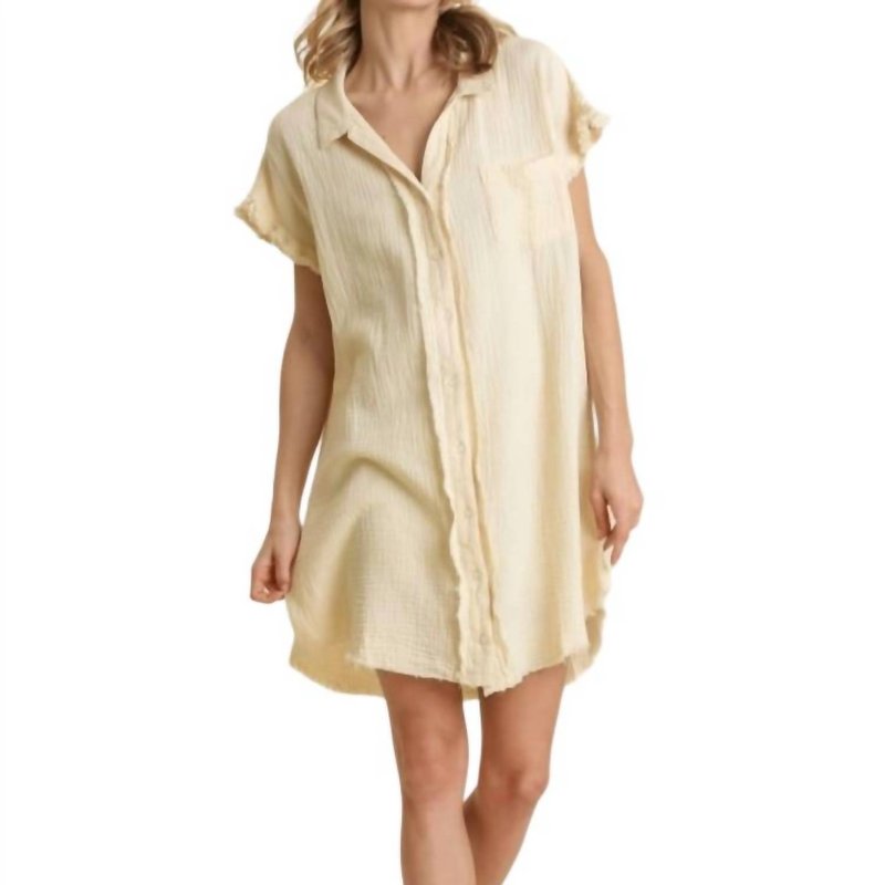 Shop Umgee Short Sleeve Gauze Shirt Dress In Cream In Yellow