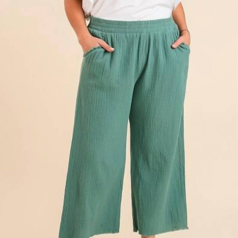 Shop Umgee Wide Leg Pants With Fray In Green