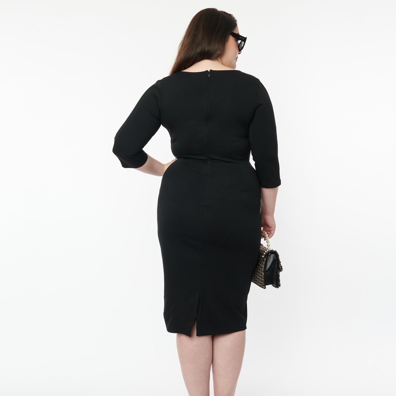 Shop Unique Vintage Plus Size Black Sleeved Mod Wiggle Dress