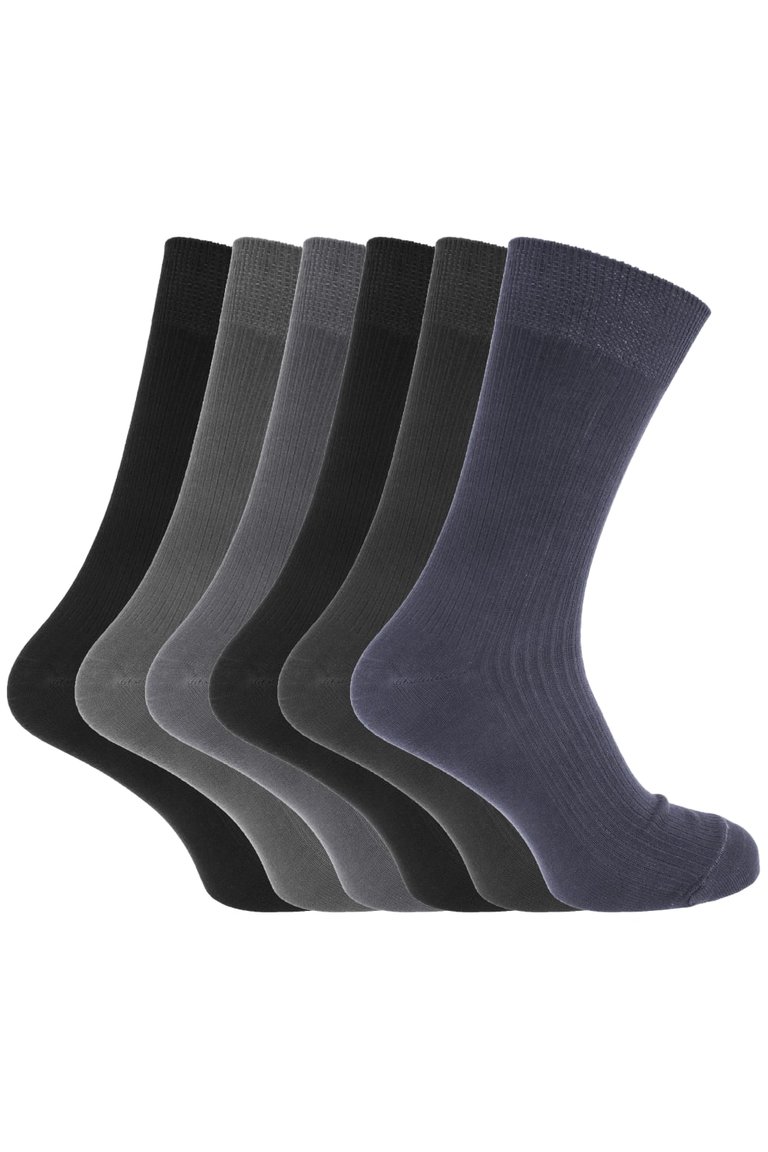 Mens Bamboo Super Soft Breathable Ribbed Socks (6 Pairs) (Black / Blue) - Black / Blue
