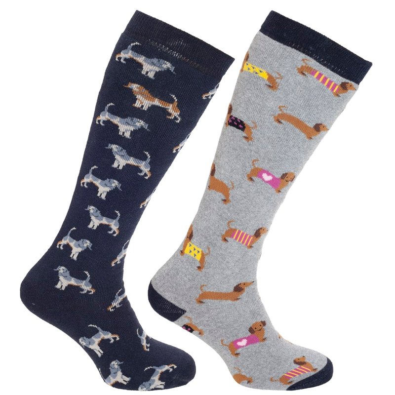 Universal Textiles Womens/ladies Animal Design Welly Socks (2 Pairs) (gray/navy) In Grey