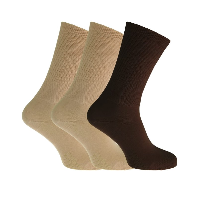 Universal Textiles Womens/ladies Extra Wide Comfort Fit Diabetic Socks (3 Pairs) (beige/brown)