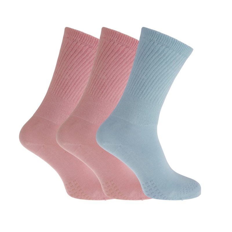 Universal Textiles Womens/ladies Extra Wide Comfort Fit Diabetic Socks (3 Pairs) (pink/blue)