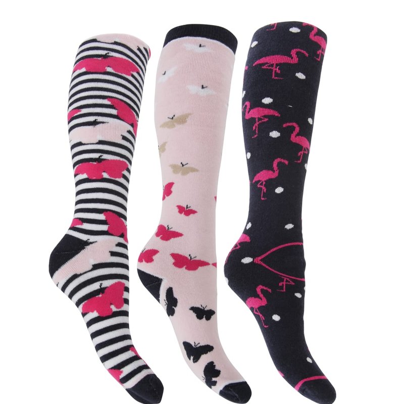 Universal Textiles Womens/ladies Hyperwarm Long Welly Socks (3 Pairs) (flamingo/butterfly/butterflie In Pink