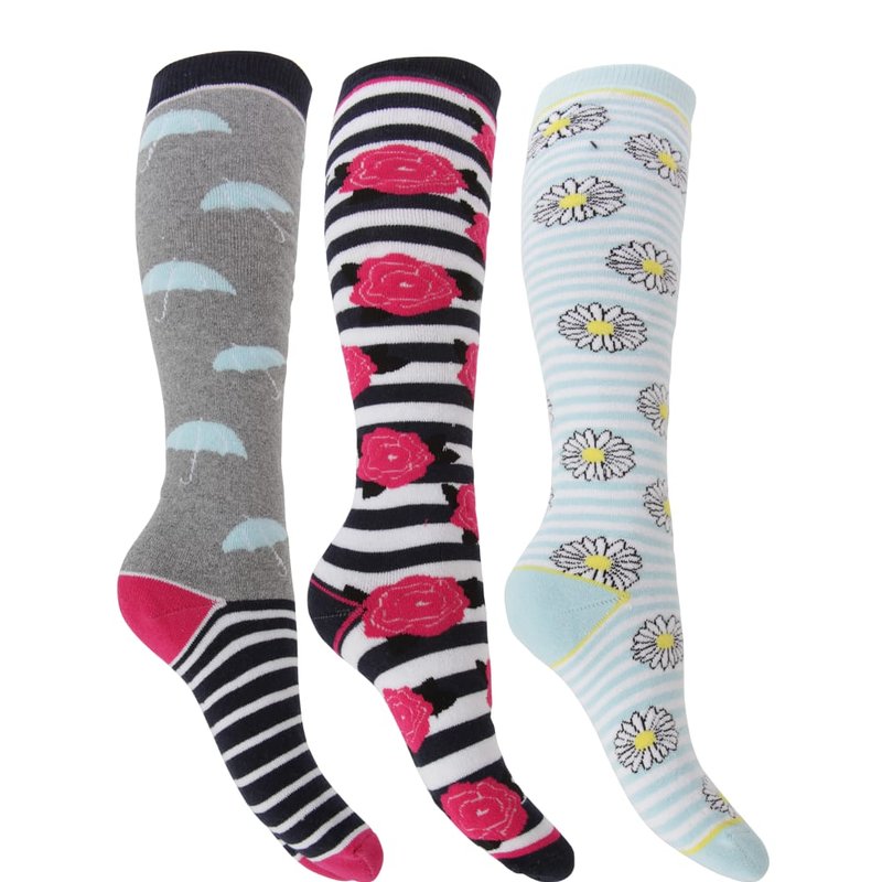 Universal Textiles Womens/ladies Hyperwarm Long Welly Socks (3 Pairs) (rose/daisy/umbrella) In Pink