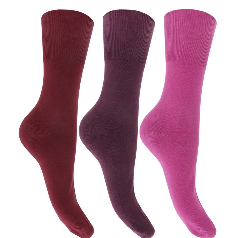 Universal Textiles Womens/ladies Plain Cotton Rich Non Elastic Top Socks (pack Of 3) (shades Of Purple)