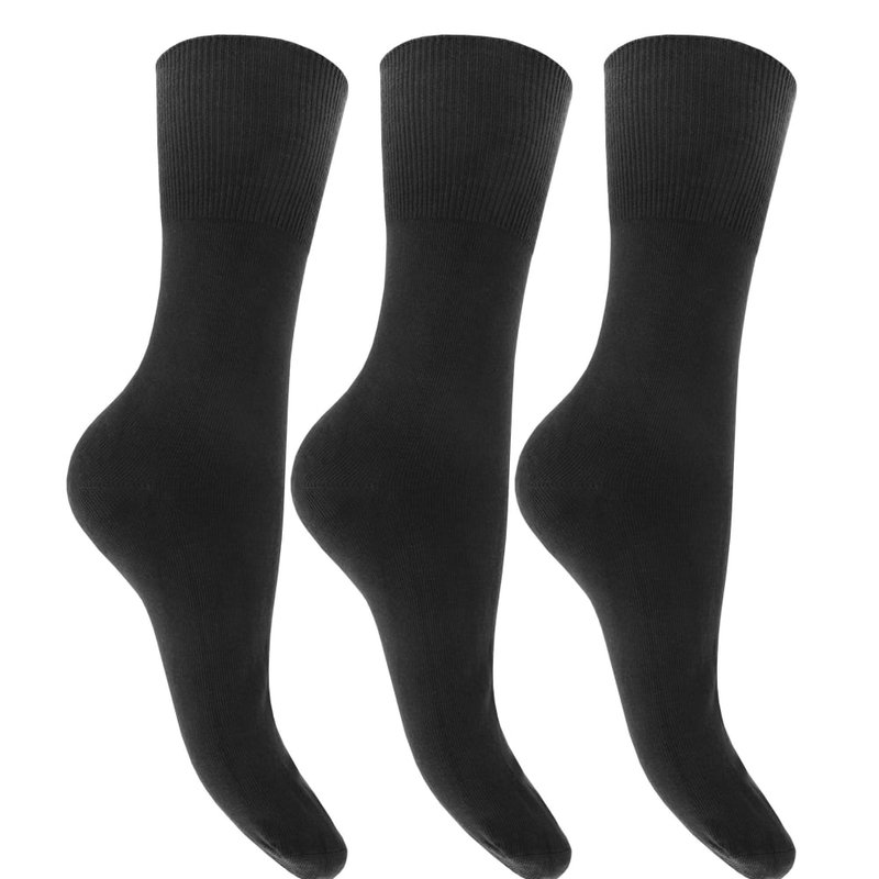 Universal Textiles Womens/ladies Plain Cotton Rich Non Elastic Top Socks (pack Of 3) In Black