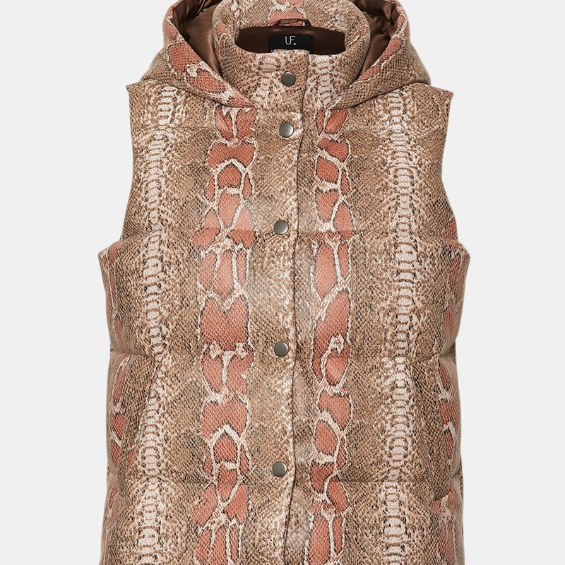 Unreal Fur Python Puffer Vest In Taupe Pink Snake