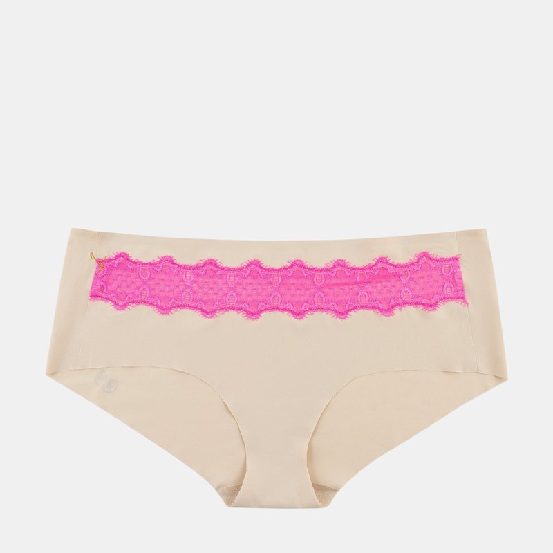 Uwila Warrior Seamless Underwear | Happy Seams With Contrast Lace In Smoke Grey With Neon Pink Lace