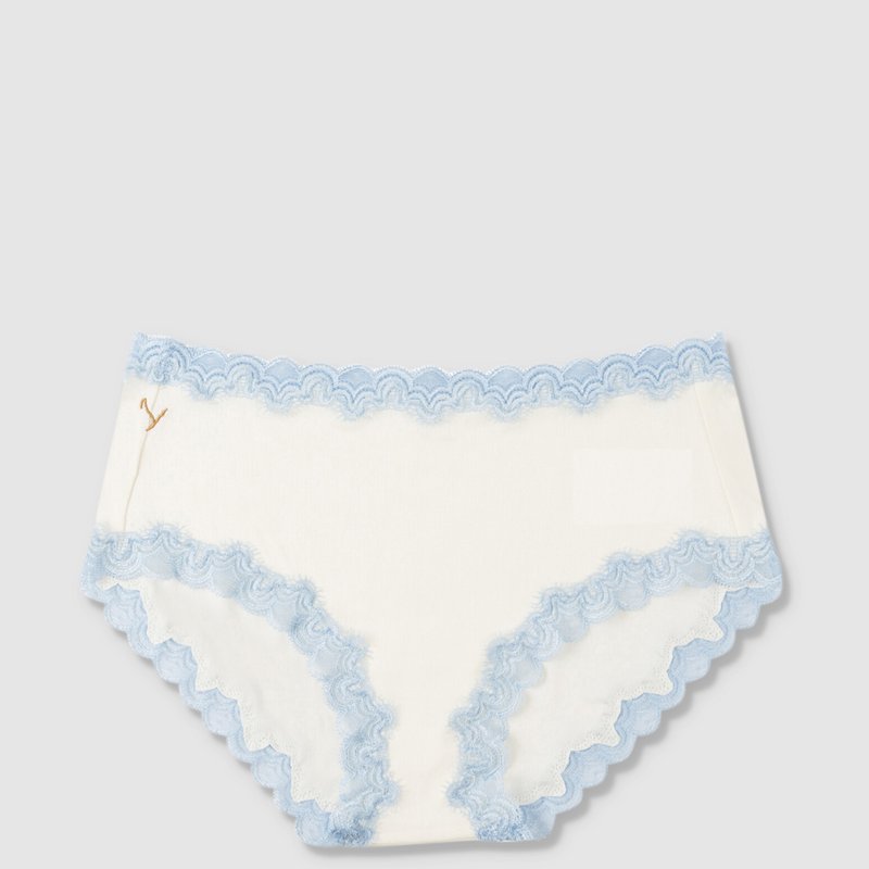 Uwila Warrior Soft Silks With Contrast Lace Panties In Winter White With Sky Blue