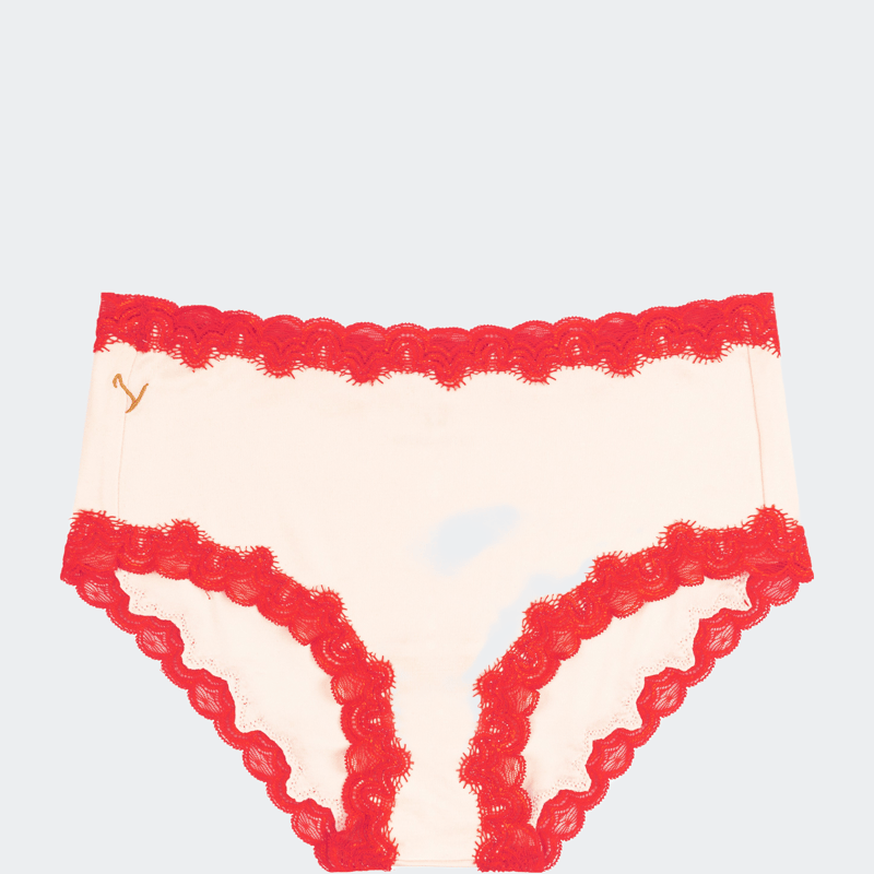 Uwila Warrior Soft Silks With Contrast Lace Panties In Rose Quartz With Fiery Red