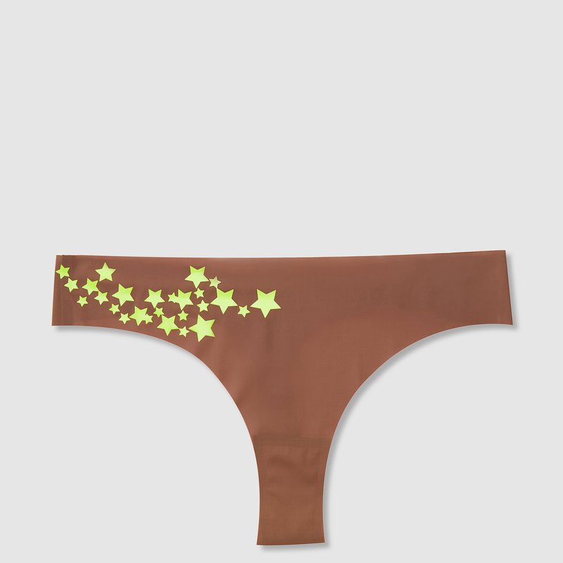 Uwila Warrior Vip Thong With Decals In Toffee With Neon Yellow Stars
