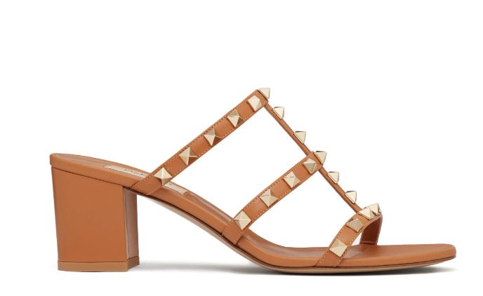 Shop Valentino Women's Rockstud 60mm Leather Sandals In Brown