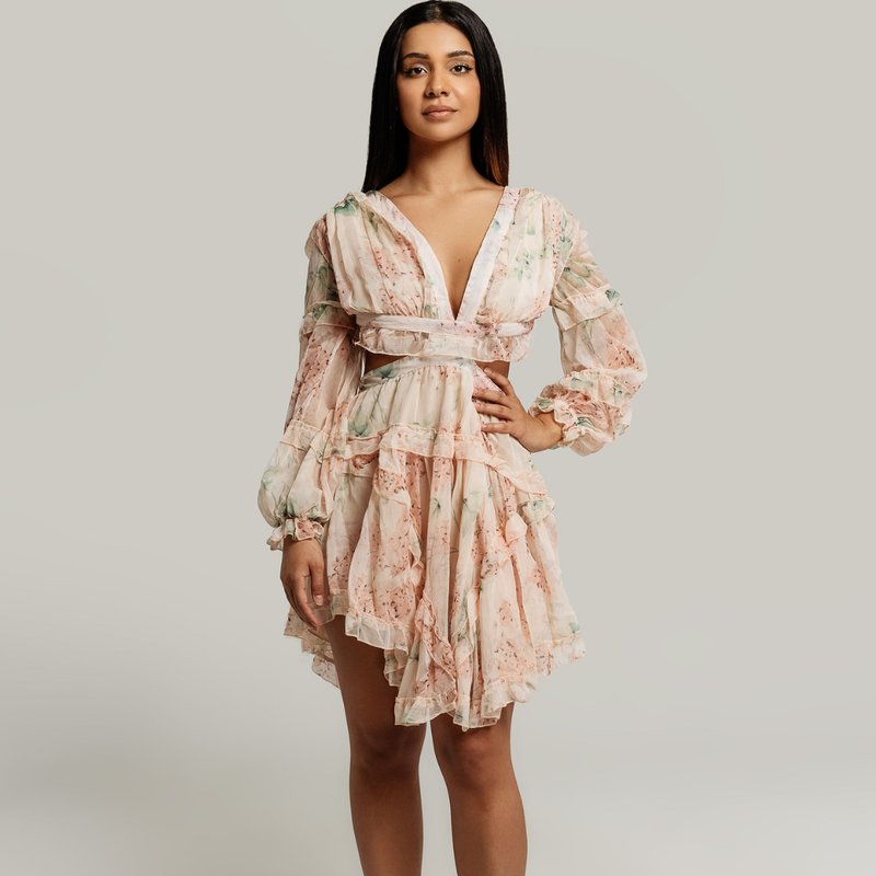 Vanity Couture Anastasia Floral Dress With Lattice Back In Pink