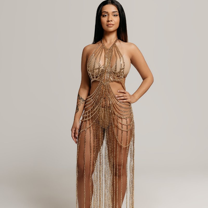 Vanity Couture Cleopatra Luxury Gold Chain Cover Up Dress