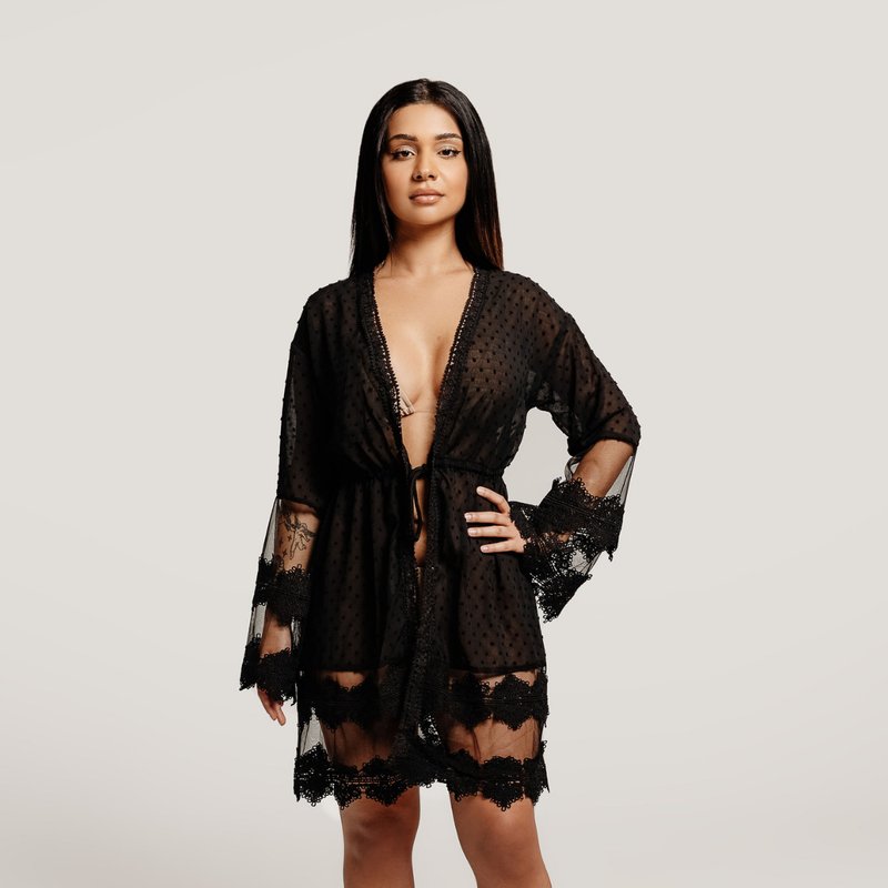 Vanity Couture Lucinda Sheer Crotchet Cover Up Dress In Black