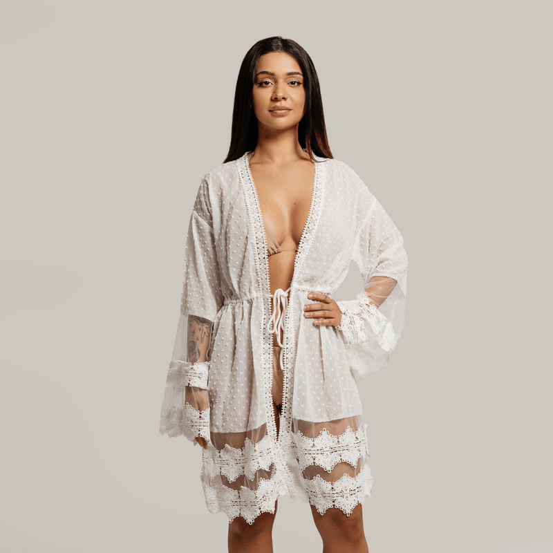 Vanity Couture Lucinda Sheer Crotchet Cover Up Dress In White