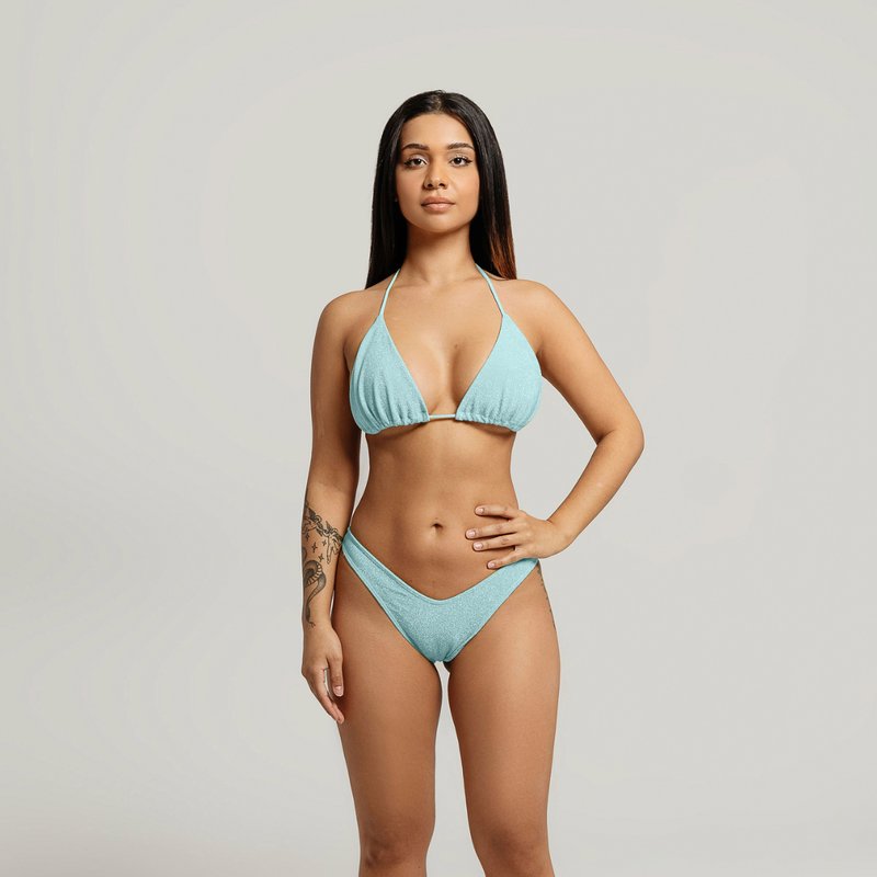 Vanity Couture Stacey Glitter String Bikini Top In Baby Blue