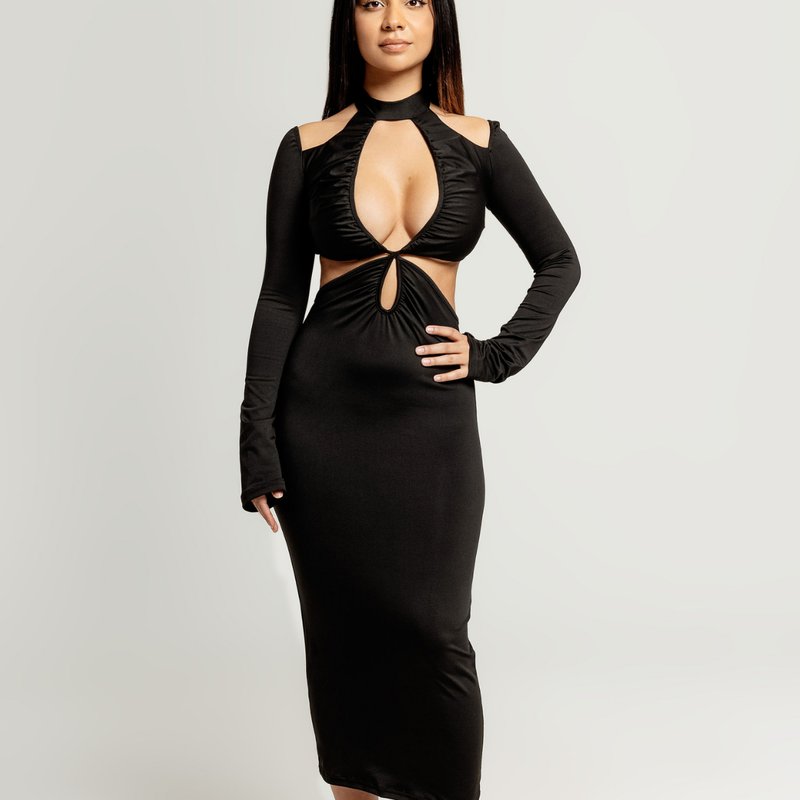 Vanity Couture Stassie Keyhole Cut Out Maxi Dress In Black
