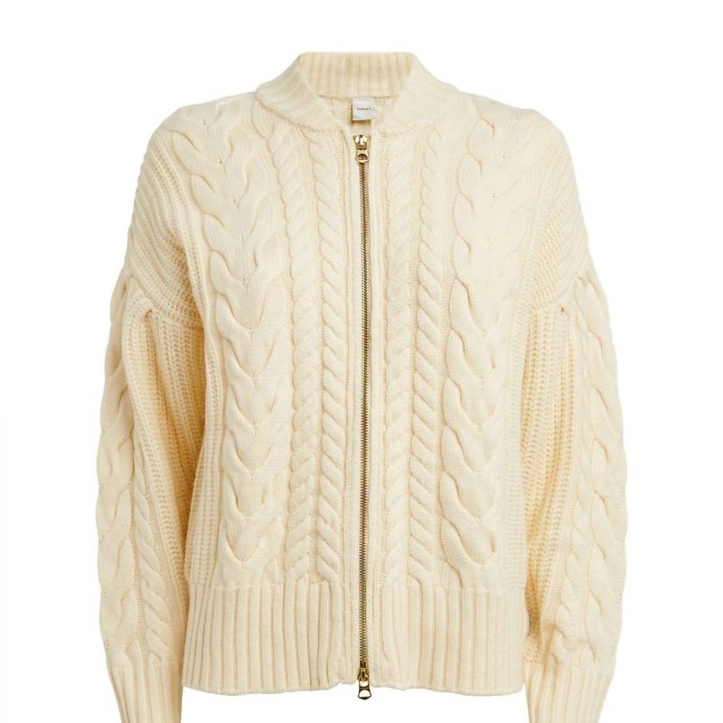 Shop Varley Grace Cable Knit Jacket In White