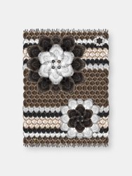 Vassilisa Scarf In Brown, Black And White Colours:  Fur Camelia Print, Xl