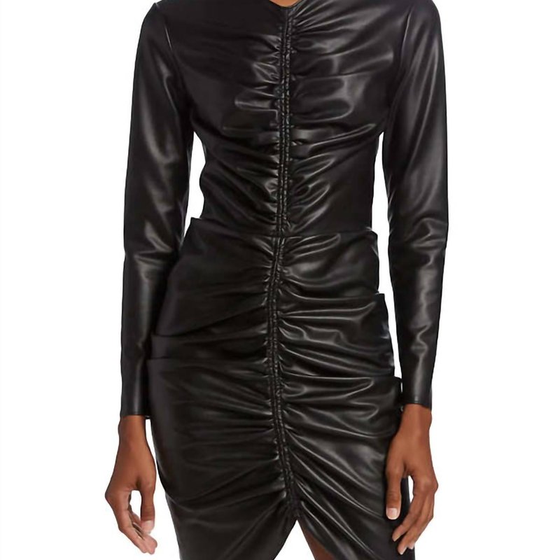 Shop Veronica Beard Bernadette Faux Leather Long Sleeve Ruched Mini Dress In Black