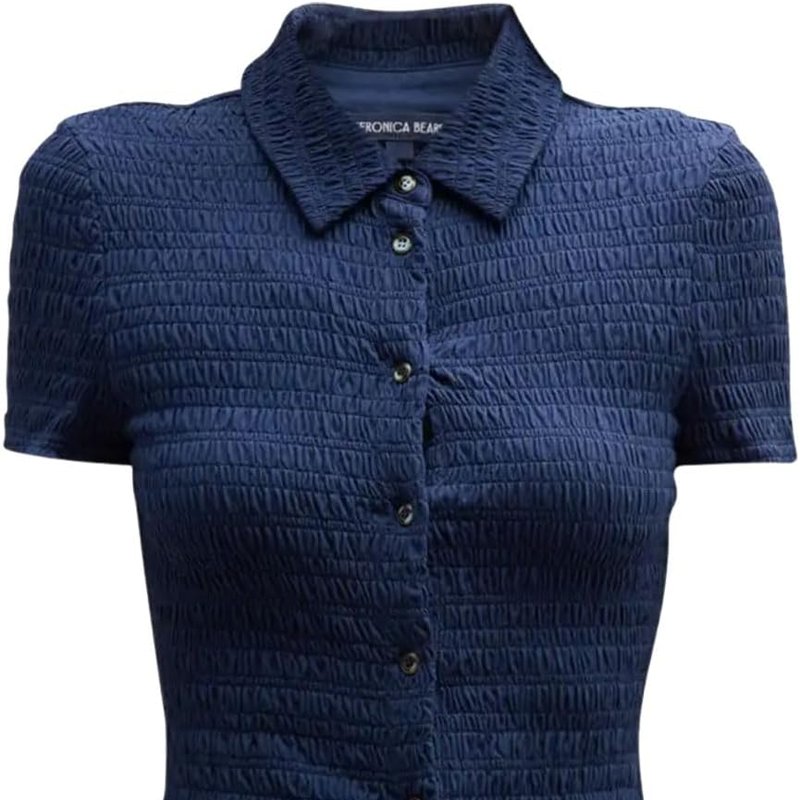 Shop Veronica Beard Women Henri Blue Smocked Short Sleeve Top