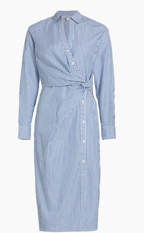 Shop Veronica Beard Women's Wright Light Blue White Striped Midi Dress