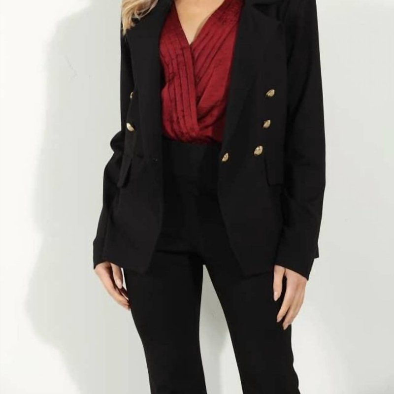 VERONICA M DOUBLE BREASTED BLAZER WITH GOLD BUTTONS