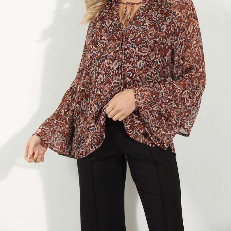 Shop Veronica M Isola Flare Sleeve Blouse In Brown
