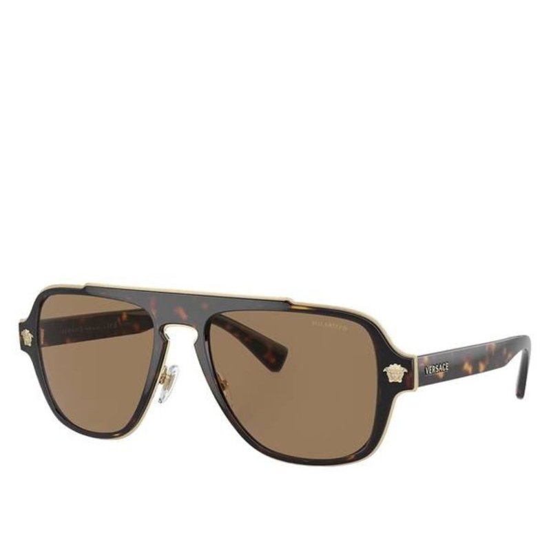 Shop Versace Aviator Plastic Sunglasses With Orange Polarized Lens In Brown