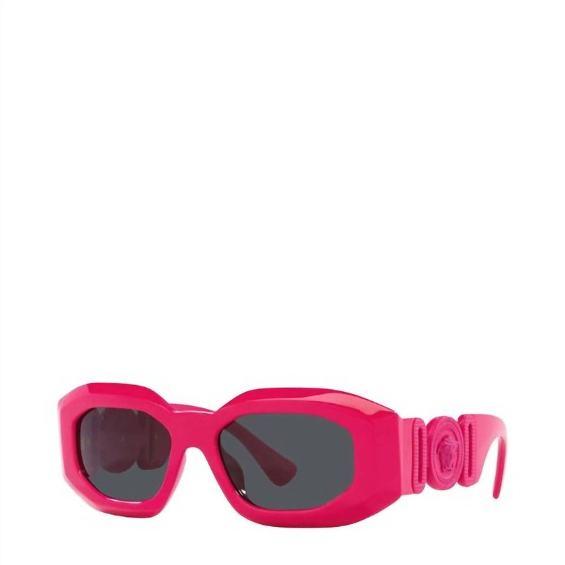 Shop Versace Irregular Plastic Sunglasses With Dark Grey Solid Color Lens In Pink