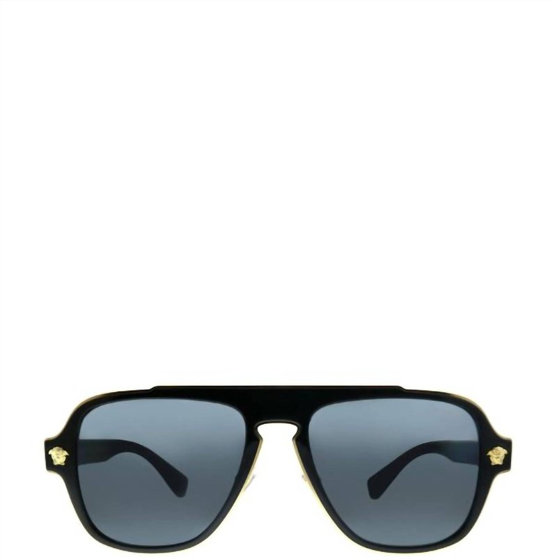 Shop Versace Medusa Charm Aviator Plastic Sunglasses With Grey Polarized Lens In Black