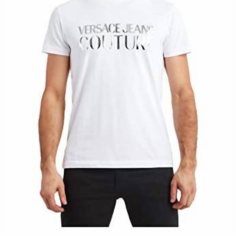 Shop Versace Men's Metallic Logo Short Sleeve T-shirt In White