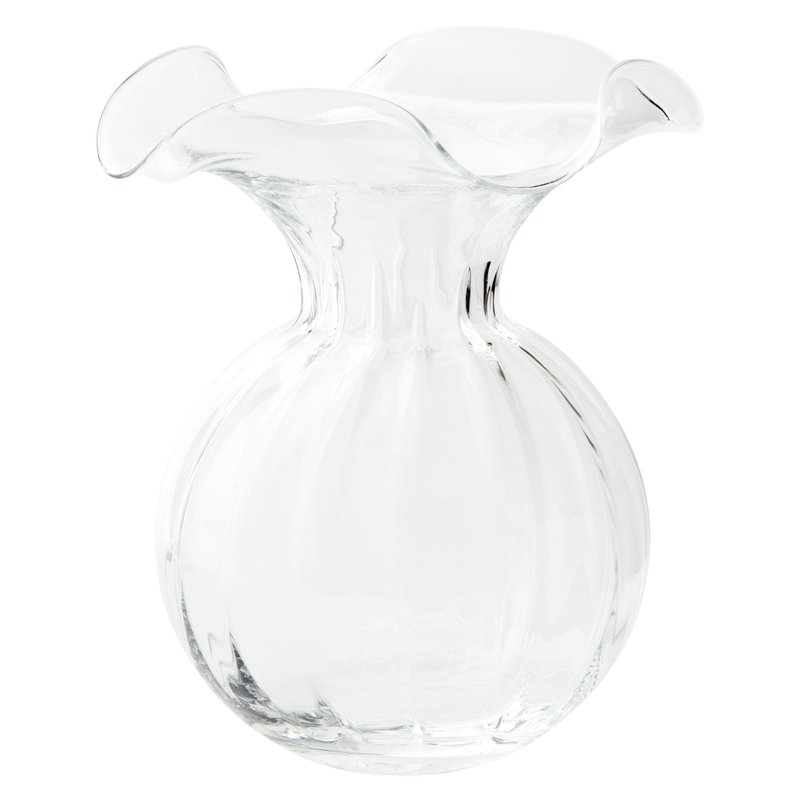 Vietri Hibiscus Glass Clear Large Fluted Vase In White