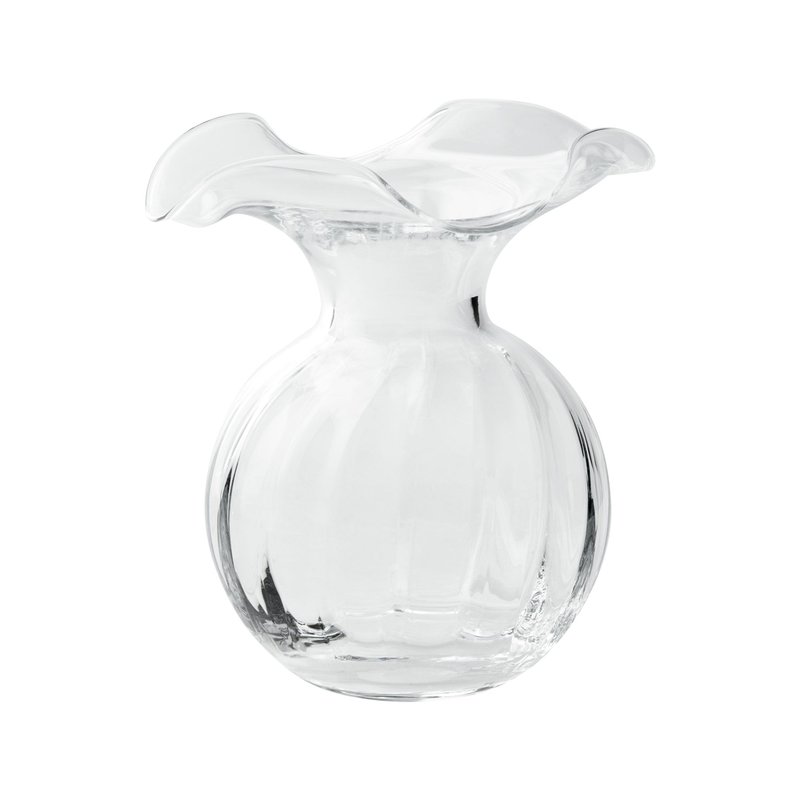Vietri Hibiscus Glass Clear Small Fluted Vase In White
