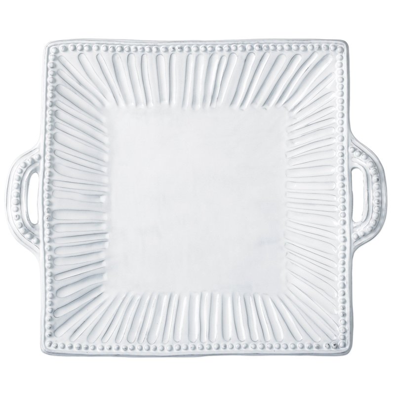 Shop Vietri Incanto Stripe Handled Square Platter In White