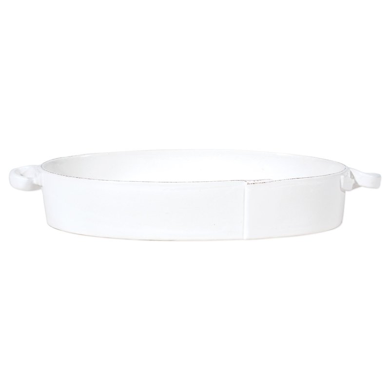 Vietri Lastra Handled Oval Baker In White