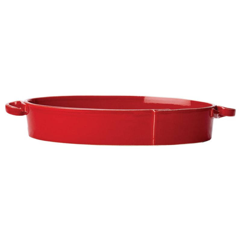 Vietri Lastra Handled Oval Baker In Red