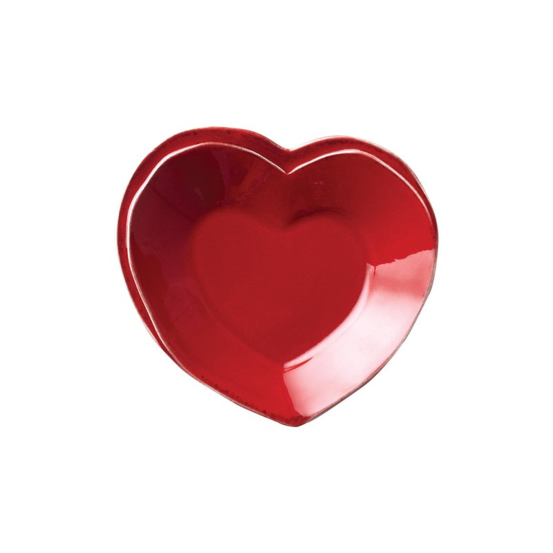 Vietri Lastra Stoneware Heart Shape Dish In Red