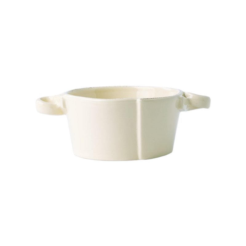 Vietri Lastra Linen Small Handled Bowl In White