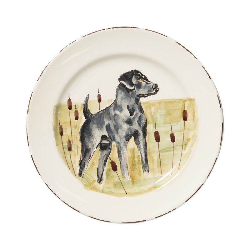 Vietri Wildlife Black Hunting Dog Dinner Plate In White