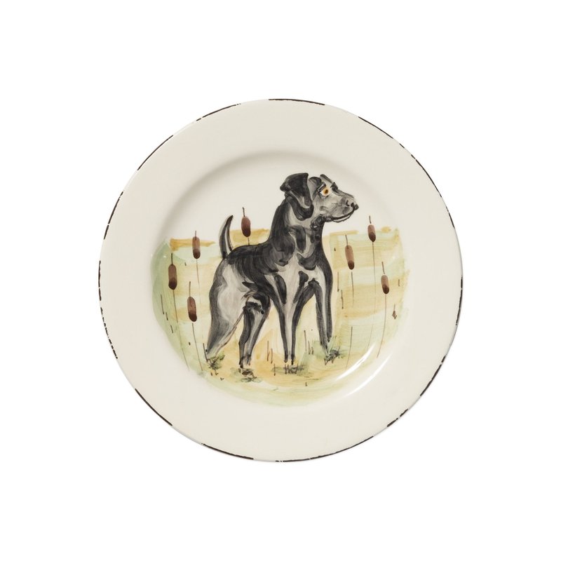 Vietri Wildlife Black Hunting Dog Salad Plate