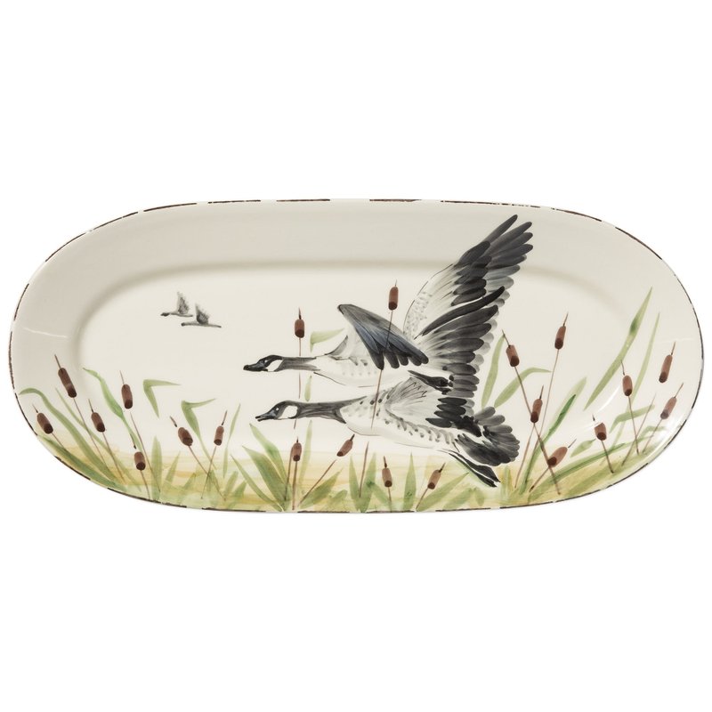 Vietri Wildlife Geese Small Oval Platter In White