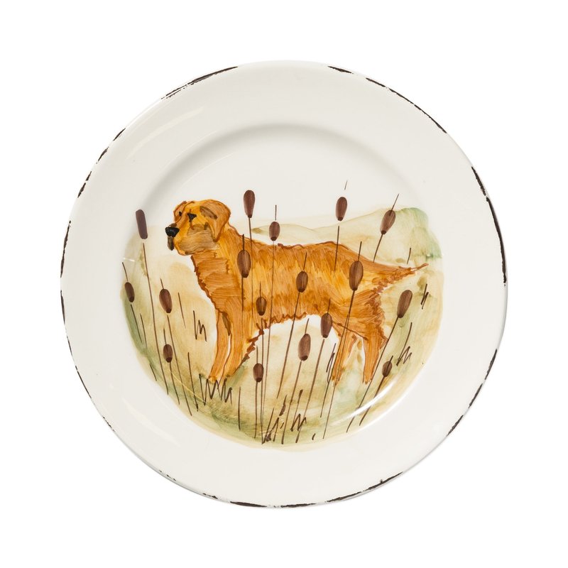 Vietri Wildlife Hunting Dog Dinner Plate In White