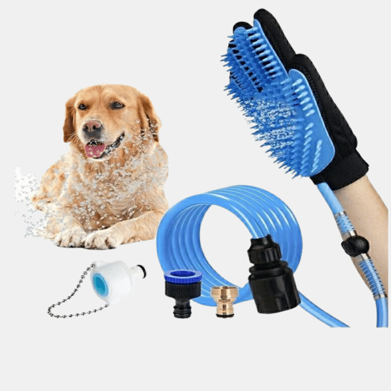 Vigor 3 In 1 Glove Set For Pets Brush Shower Spray Hair Remover Glove, Dog & Cat Grooming And, Pet Bathing In Blue